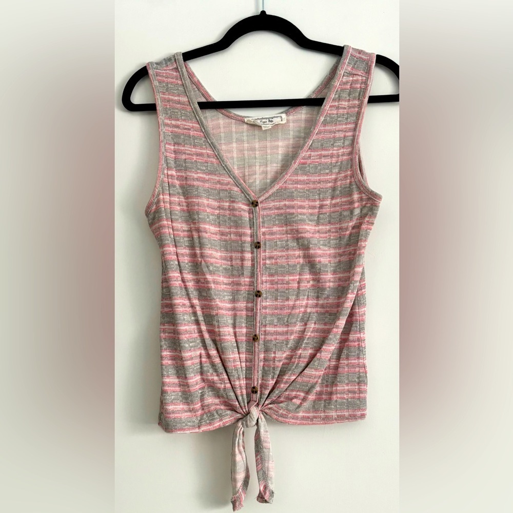 NWOT Hippie Rose Tie Rib Knit Striped Sleeveless V-Neck Tank Top Shirt - Size M - Picture 2 of 3